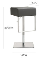 Seville Grey Performance Vegan Leather and Stainless Steel Adjustable Barstool Model: TOV-K3632